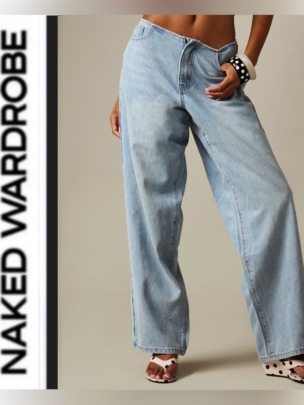 Naked Wardrobe 🩵 Light Wash Wide Leg Jeans raw waist band